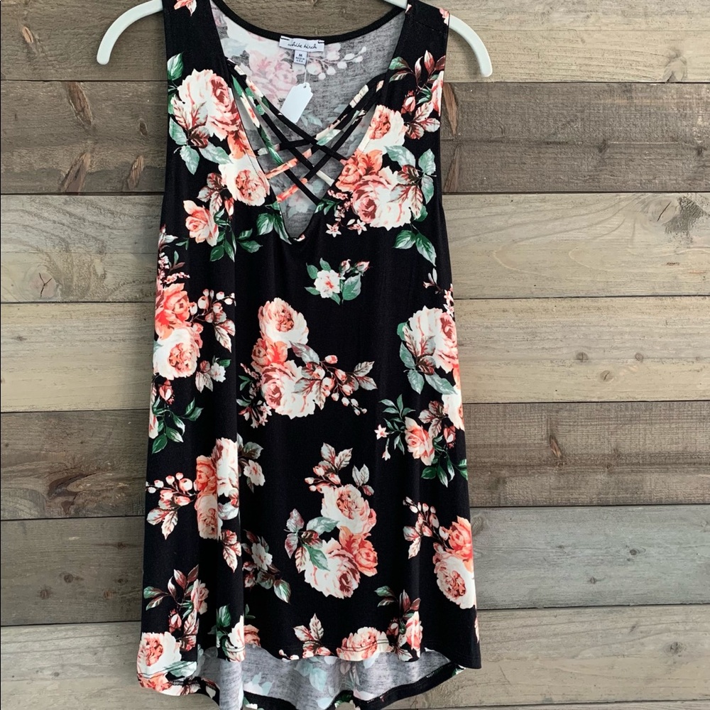 SOLD! NWT Floral Top with Cross Hatch Design